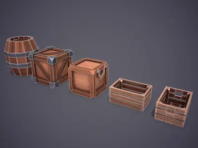 Crates Stylized Box Barrel Low-poly 3D model