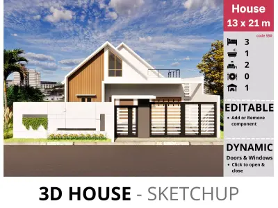 House 13x21m code 550 - Sketchup 3D model 3D model 3D model