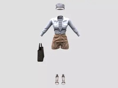 Women Marin Fashion Summer Outfit Shorts Shirt Hat Handbag Shoes Low-poly 3D model