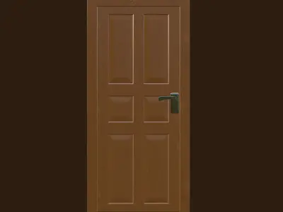 Classic Wooden Door with Six Panels and Metal Handle 3D model