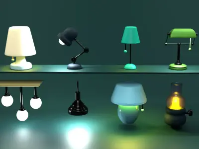 8 Stylized Low Poly Lamps Set Low-poly 3D model
