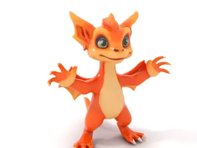 Cute Dragon Character Rigged and Animated with Textures Low-poly 3D model