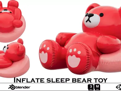 Inflate sleep bear toy Low-poly 3D model