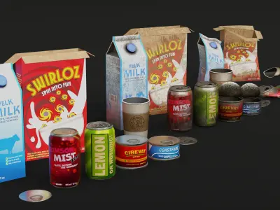 Urban Trash Props - Clean Dirty And Crushed Products Low-poly 3D model