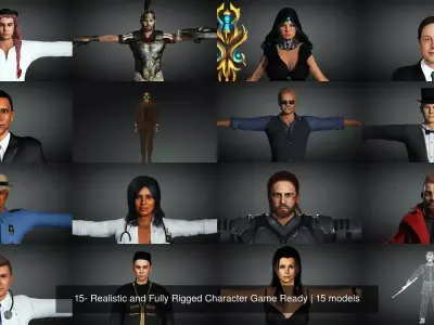 15- Realistic and Fully Rigged Character Game Ready 3D Model Pack
