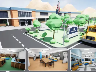 LowPoly School with Interiors Low-poly 3D model