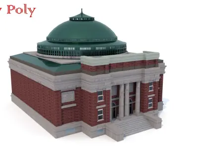 Libary brick building with roof 3D model