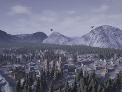 Frozen Frontier Industrial City and Forest Unreal Environment Low-poly 3D model