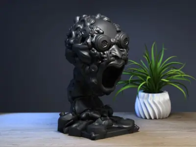 Robot Skull Headphone Stand Cyborg Headset Stand 3D print model 6
