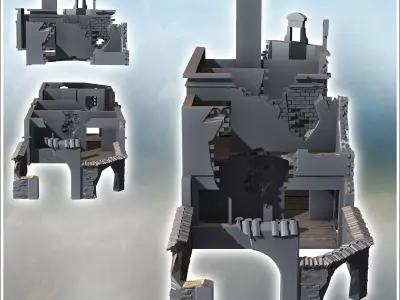 Corner building in ruins with a large chimney stack 14 - Modern  3D print model