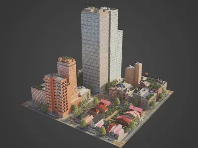 Realistic City District C2-R2 MAYA Low-poly 3D model