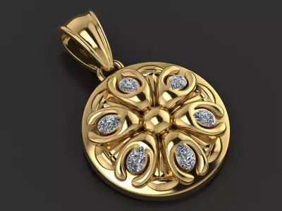 gold floral pendant 3D printable model  3D print model