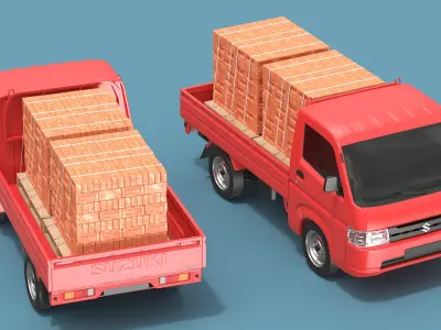  Red Suzuki Carry Truck with a Load of Bricks 
