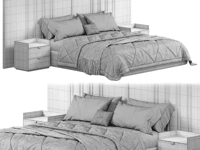 Medburn Wide Headboard Panel Stripe Bed by amore 3D model