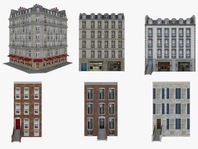 Row Houses and Parisian buildings Low-poly 3D model