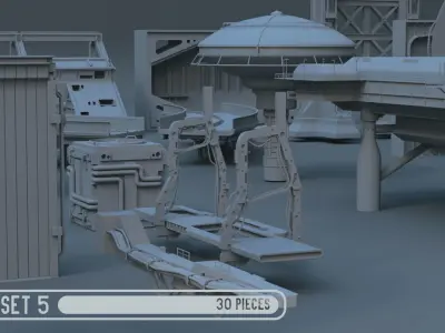 Scifi dressing kitbash set 5 Low-poly 3D model