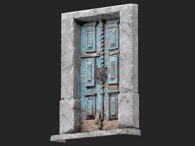 Old wooden door with dirt and nailed boards Low-poly 3D model