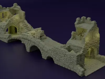 Abandoned Old Bridge Tabletop Terrain 28 MM 3D print model