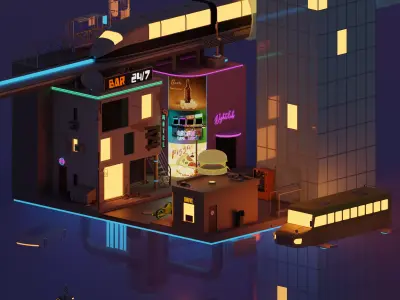 Cyberpunk city Low-poly 3D model