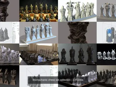 Biomechanic chess set collection 3D Model Pack