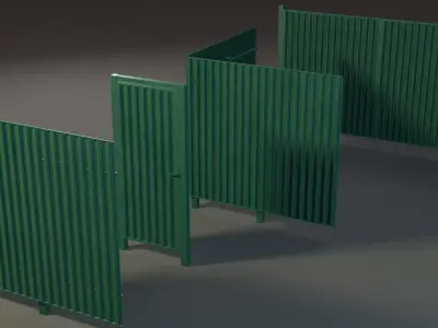 Modular Corrugated Metal Fence Low-poly 3D model