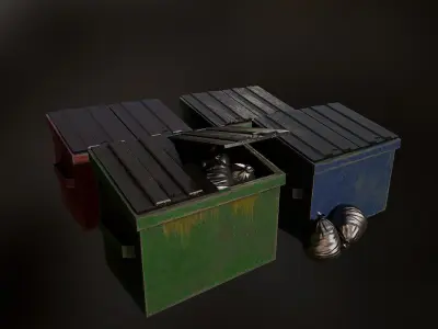 city trash cans and trash bags Low-poly 3D model