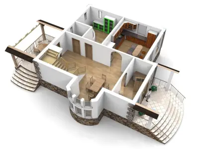Modern house with interior 3D model
