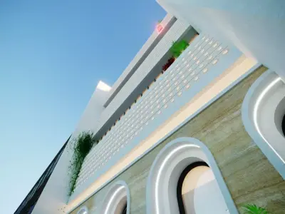 3d model Modern Three-Story Building Islamic Geometric Patterns Low-poly 3D model