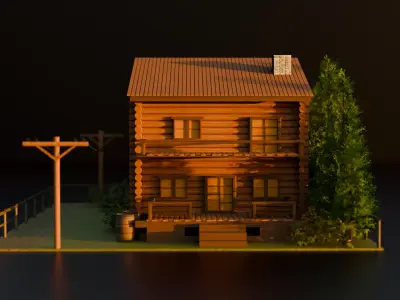 Wooden House Low-poly 3D model