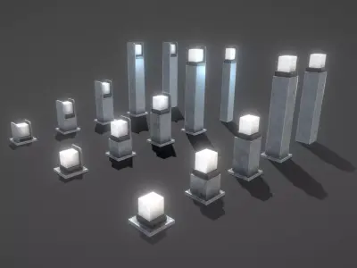 Street Light 8 Bollard Galvanized Version 3D Model Pack