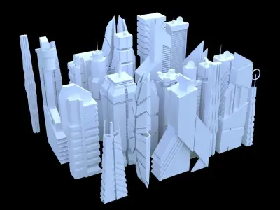 Sci-Fi SkyScraper Set Low Poly 3D model