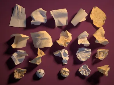 20 Crumpled paper Pack Low-poly 3D model