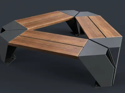 Modern Outdoor Bench 5 PBR Game Ready Low-poly 3D model