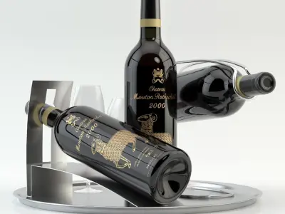  Wine Set of 14 bottles and 12 different wine glasses, tray, wine holder \ stand (Vray and Corona render) 