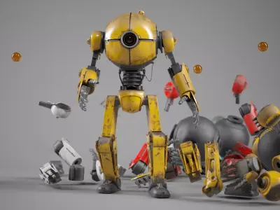 Retro Style 3D Robot Model Low-poly 3D model