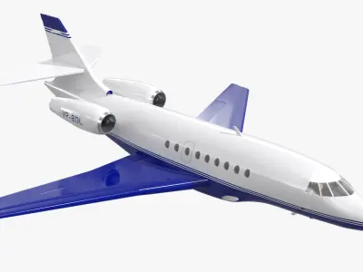  Dassault Falcon 2000 Blue Rigged for Cinema 4D 