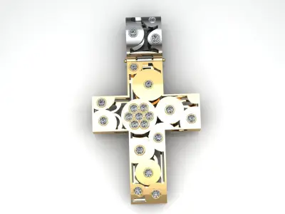 Cross gold with diamonds 3D print model