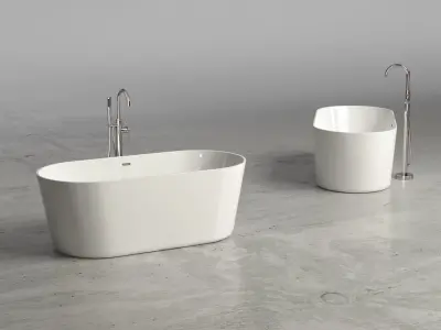 Freestanding oval bathtub with floor-mounted tap 3 3D model