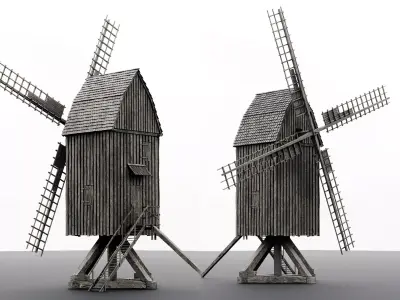 old wooden windmill 3D model