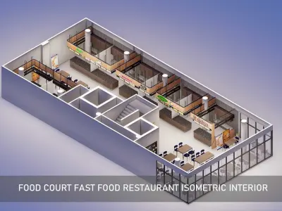 Food Court fast food Restaurant isometric Interior 3D model