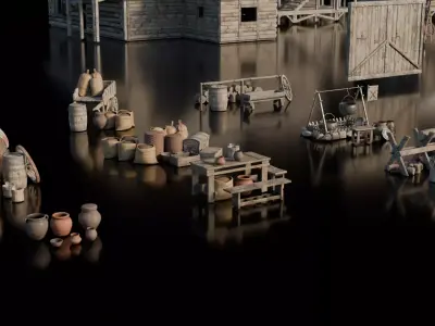 Game Assets Medieval House  Modular Assets - Village Props  Low-poly 3D model