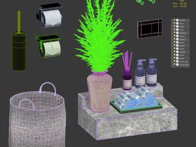 Bathroom Set With A Dried Bouquet 3D model