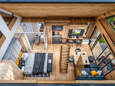 Glamping Pod Vacation House 3D and  basic plans with dimensions Low-poly 3D model