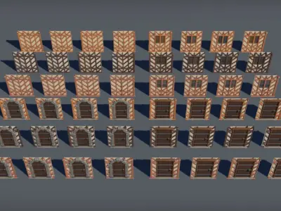 Modular stylized medieval buildings pack Low-poly 3D model