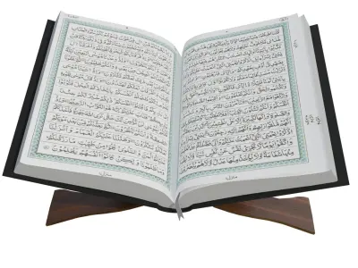  Holy Quran with Wooden Reading Stand Rehal Islamic 3D Model 