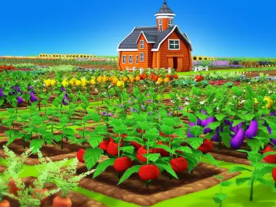 Happy Cartoon Field Low-poly 3D model