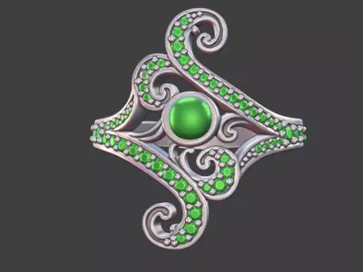 Pave Ladies Ring With Spiral Details Silver Jewelry 3D Model 3D print model