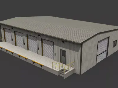 Warehouse metal building with doors and stairs Low-poly 3D model