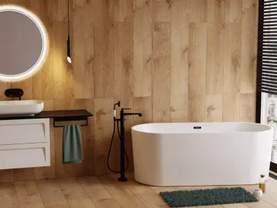 Scene Bathroom With Bathtub And Cabinet 3D model