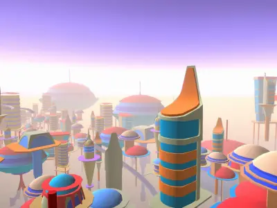 Fantasy Low Poly Sky City Pack Low-poly 3D model